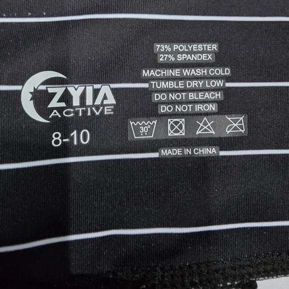Zyia Active Women Capri Leggings Size 8-10 Black Striped High Waist Pockets - Picture 3 of 8